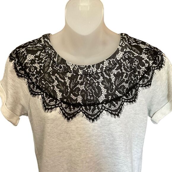 Gap Factory Top Sweatshirt Short Sleeve Cuffs Black Lace Grey Women Size Small - Picture 7 of 11
